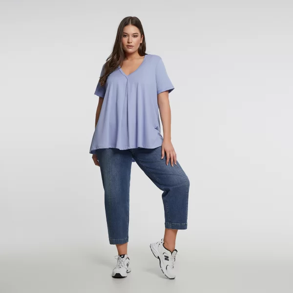 Βαμβακερό t-shirt με V-λαιμόκοψη & πιέτα