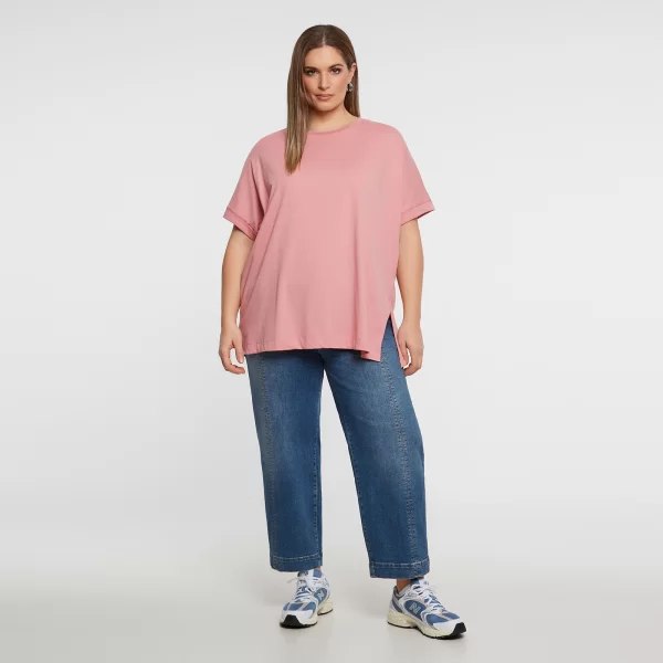 Βαμβακερό t-shirt με άνοιγμα στο τελείωμα