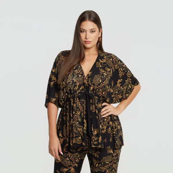 Μπλούζα με floral print και δέσιμο στη μέση