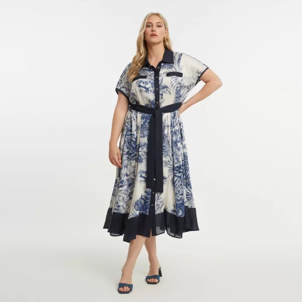 Εμπριμέ σεμιζιέ φόρεμα βισκόζη με ζώνη