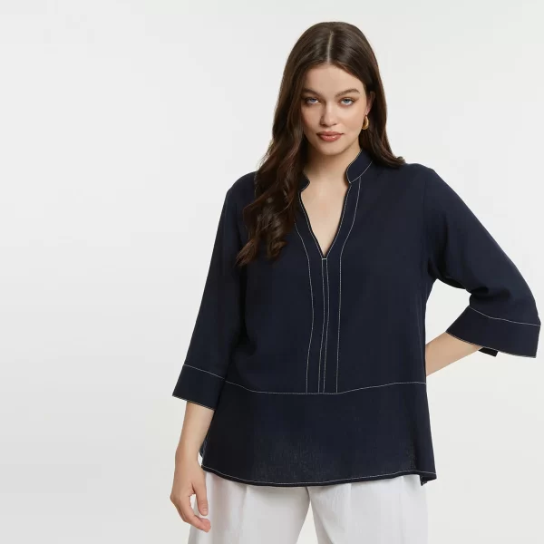 Μπλούζα βισκόζη/λινό με μάο γιακά