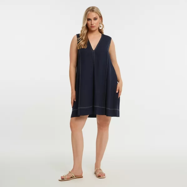 MAT FASHION Φόρεμα βισκόζη/λινό με V-λαιμόκοψη