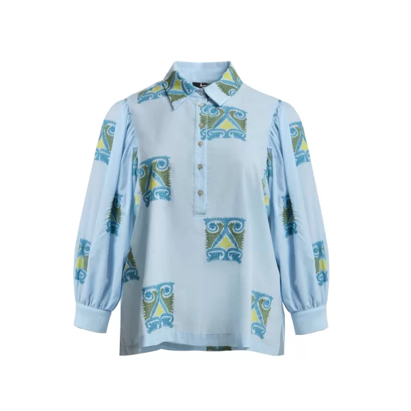 Βαμβακερό πουκάμισο με κέντημα και φίλντισι κουμπιά