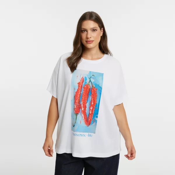 Βαμβακερό t-shirt με στάμπα πιπεριές