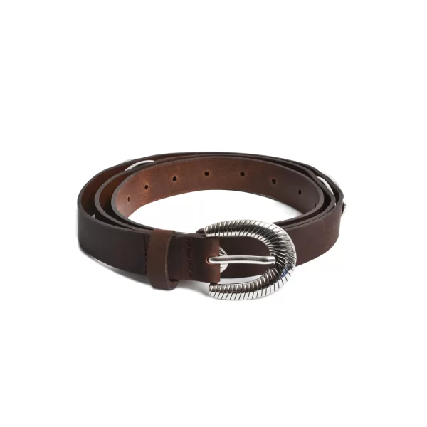 Δερμάτινη ζώνη με οβάλ ασημί αγκράφα