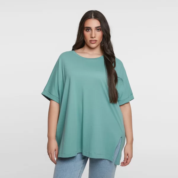 MAT FASHION Βαμβακερό t-shirt με άνοιγμα στο τελείωμα