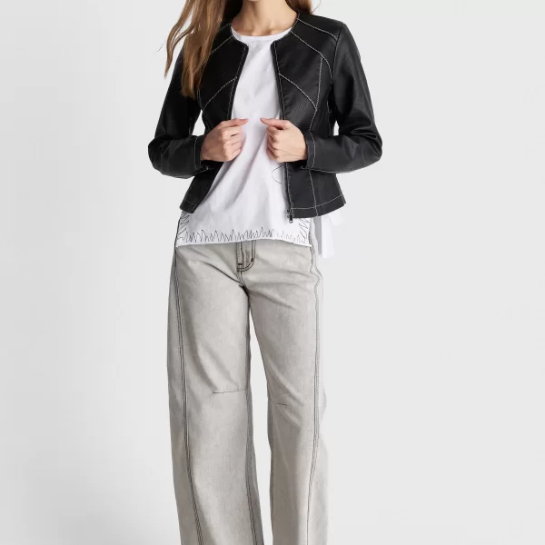 Μπουφάν δερματίνη με εξωτερικές ραφές - 5206179077149