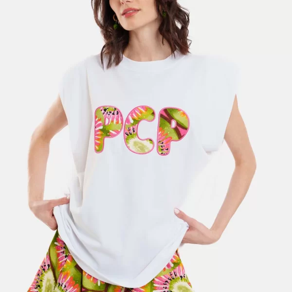 Γυναικείο Αμανικό Μπλουζάκι με applique – Kiwi - WHITE