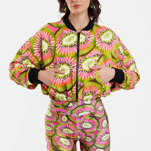 Γυναικεία Ζακέτα με φερμουάρ και κέντημα - Kiwi - GREEN