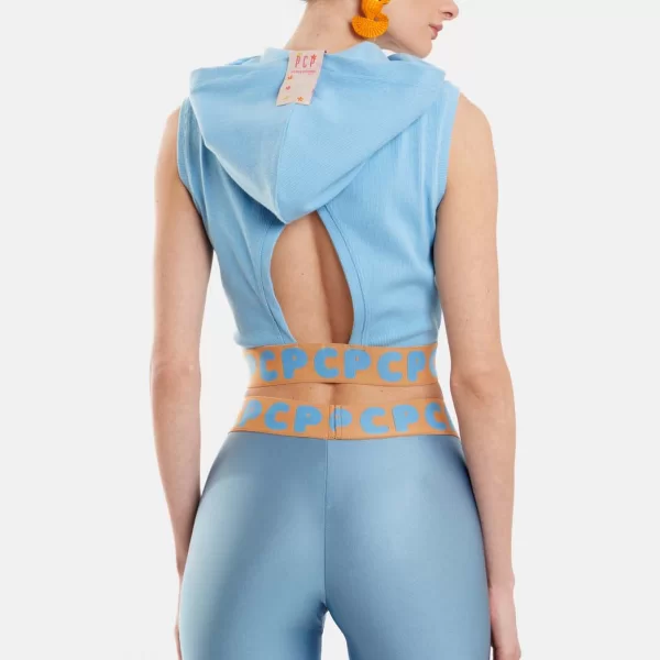 Γυναικείο Αμάνικο Crop Top με κέντημα - Jade - SKY BLUE