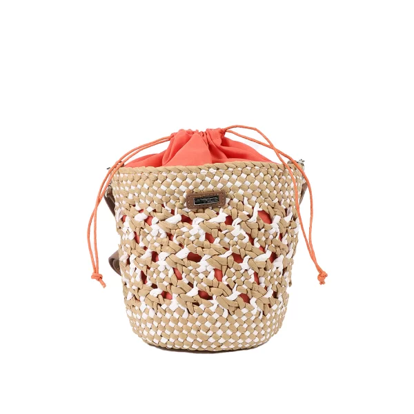 Μπεζ ψάθινη τσάντα ώμου