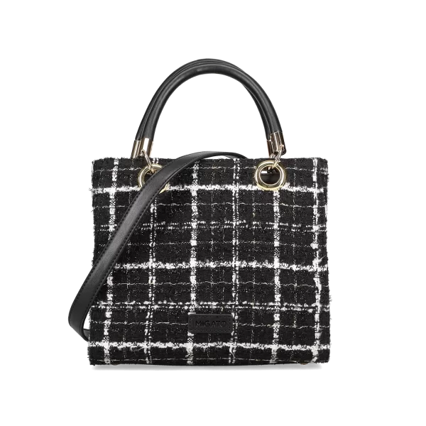 Ασπρόμαυρη μπουκλέ τσάντα χειρός