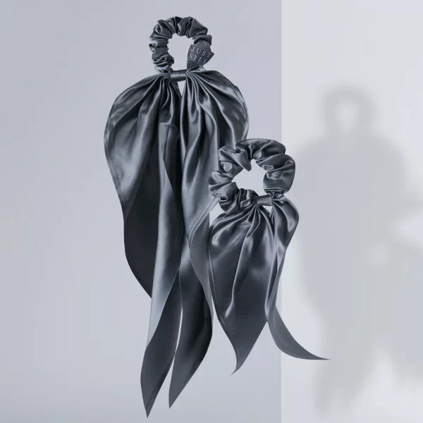 Γκρι μεταξωτά λαστιχάκια με κορδέλα