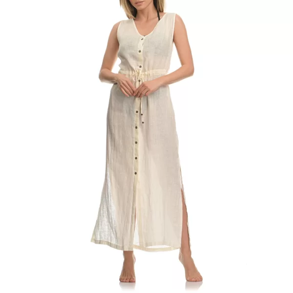 Εκρού λινό φόρεμα παραλίας