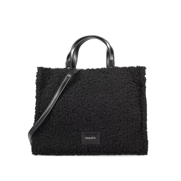 Μαύρη γούνινη τσάντα χειρός