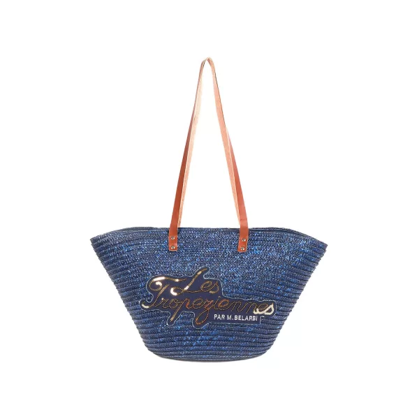 Μπλε ψάθινη τσάντα ώμου