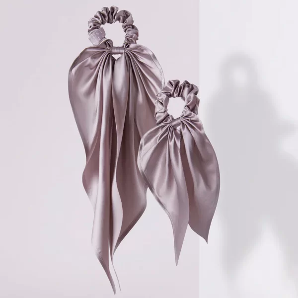 Λιλά μεταξωτά λαστιχάκια με κορδέλα