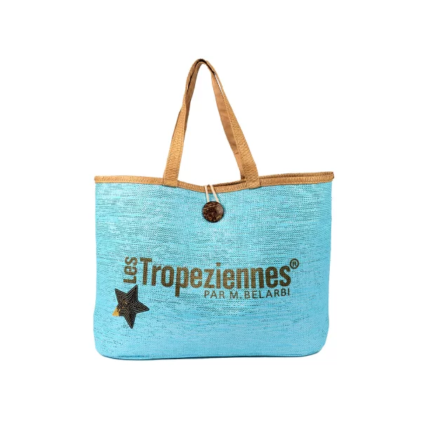 Γαλάζια ψάθινη τσάντα ώμου