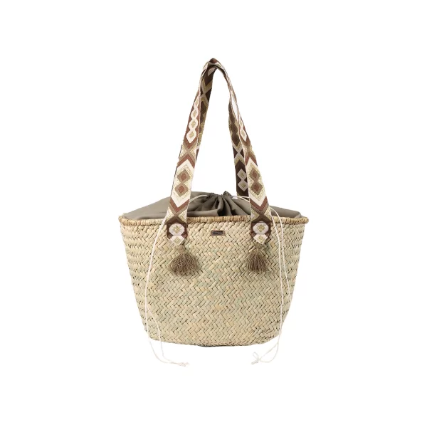 Μπεζ ψάθινη τσάντα ώμου