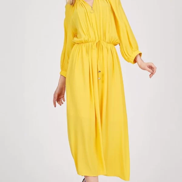 Γυναικείο φόρεμα με σούρες κίτρινο