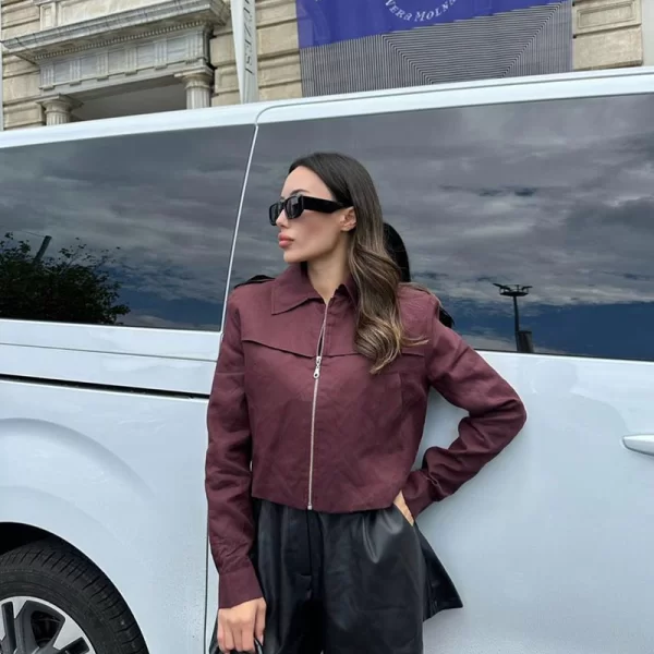 SOU VALKA γυναίκειο crop τζακετ μπορντό