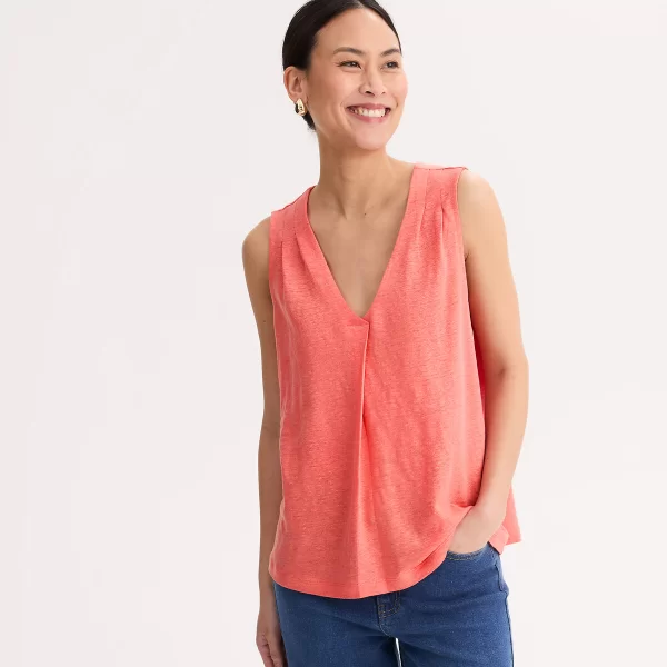 Αμάνικο λινό μπλουζάκι με V λαιμόκοψη