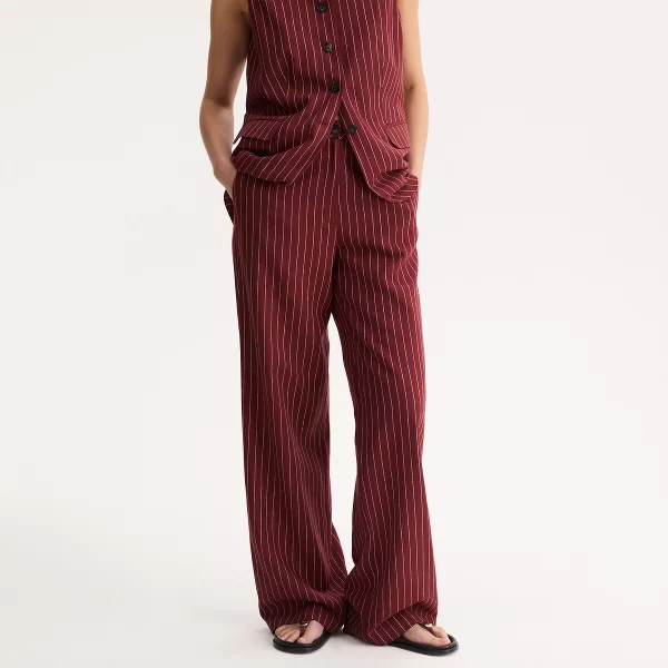 Παντελόνι φαρδύ ριγέ από λινό και βισκόζη