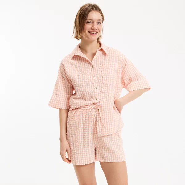 Πιτζάμα σετ με σορτσάκι από ύφασμα seersucker καρό