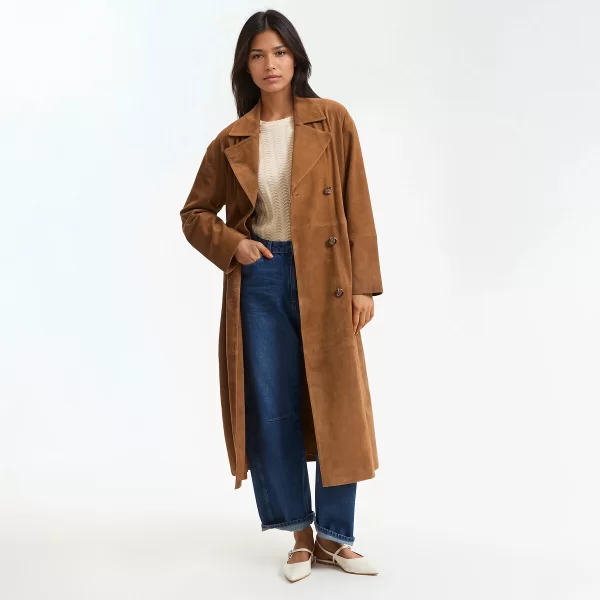 La Redoute Collections Μακριά δερμάτινη καπαρντίνα με κουμπιά