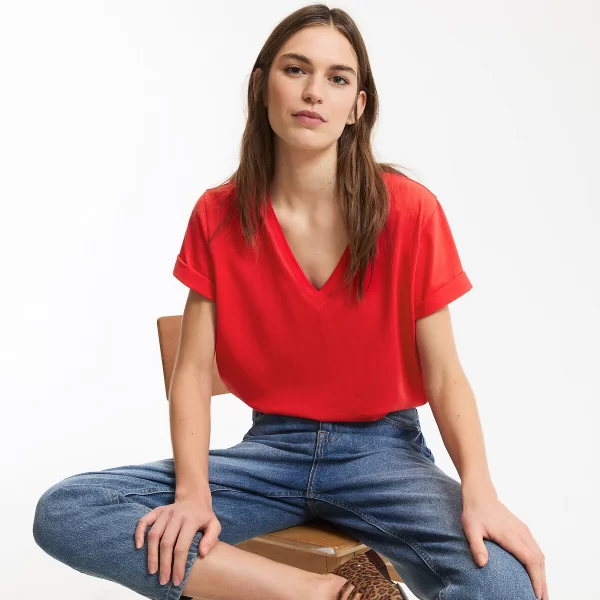 Κοντομάνικη μπλούζα με V