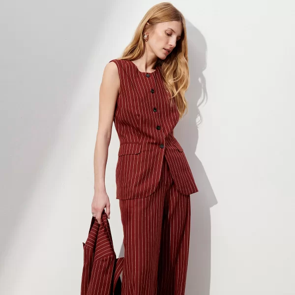 Αμάνικο ριγέ σακάκι από λινό και βισκόζη