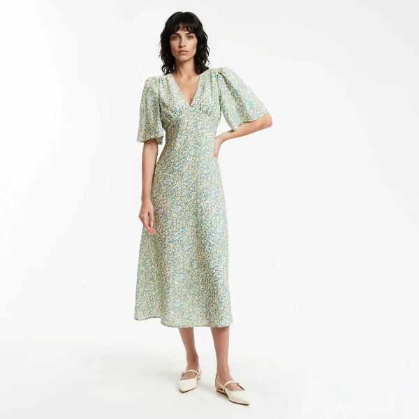 Μίντι φόρεμα με V λαιμόκοψη