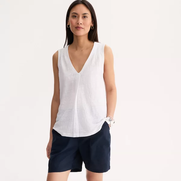 Anne Weyburn Αμάνικο λινό μπλουζάκι με V λαιμόκοψη