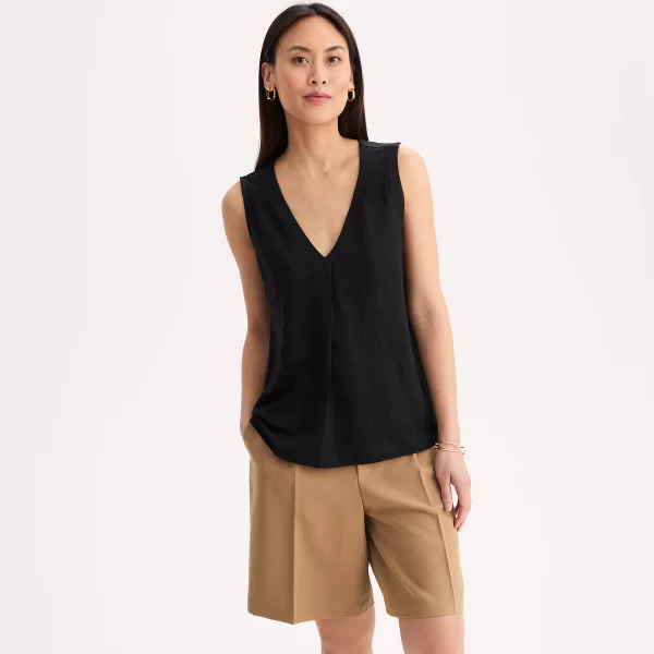 Anne Weyburn Αμάνικο λινό μπλουζάκι με V λαιμόκοψη