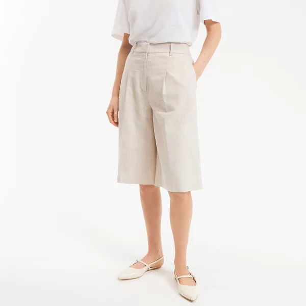 Βερμούδα με πιέτες από λινό και βαμβάκι