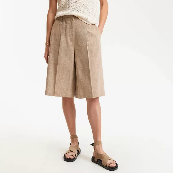 Βερμούδα με πιέτες από λινό και βαμβάκι