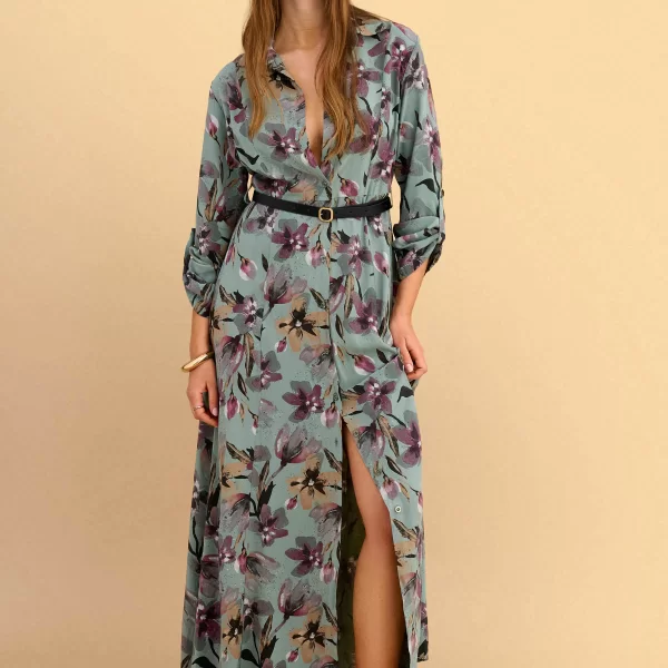  Φόρεμα μάξι φλοράλ με ζώνη - 5206179146814