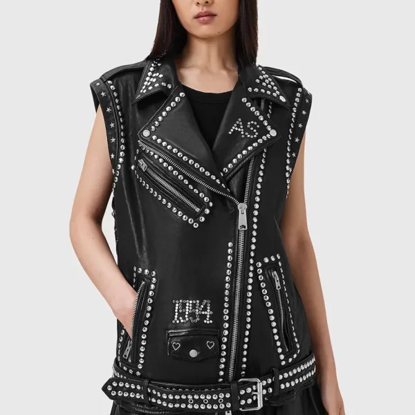 AllSaints Δερμάτινο γιλέκο AllSaints BILLIE