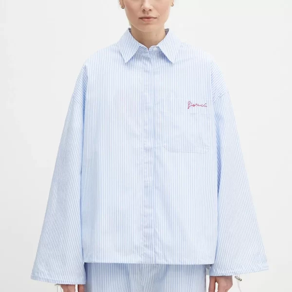 Fiorucci Βαμβακερό πουκάμισο Fiorucci Striped Embroidered Drawstring Shirt