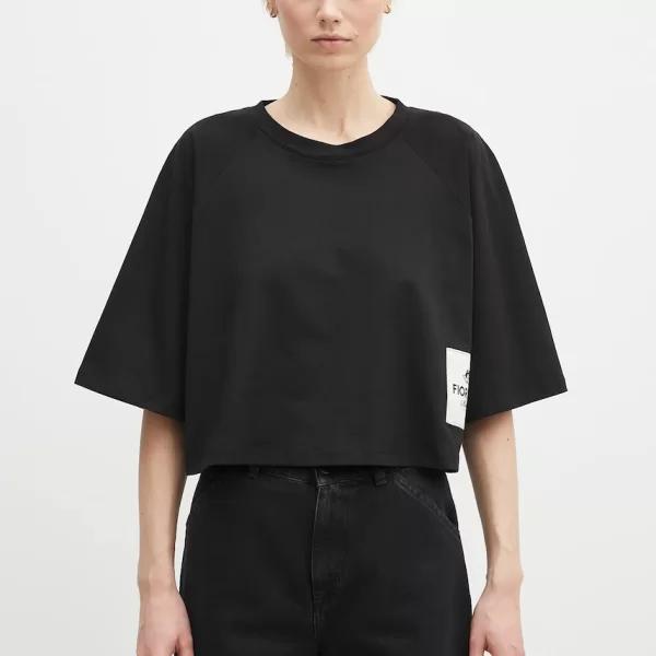 Βαμβακερό μπλουζάκι Fiorucci Logo Label Cropped Padded