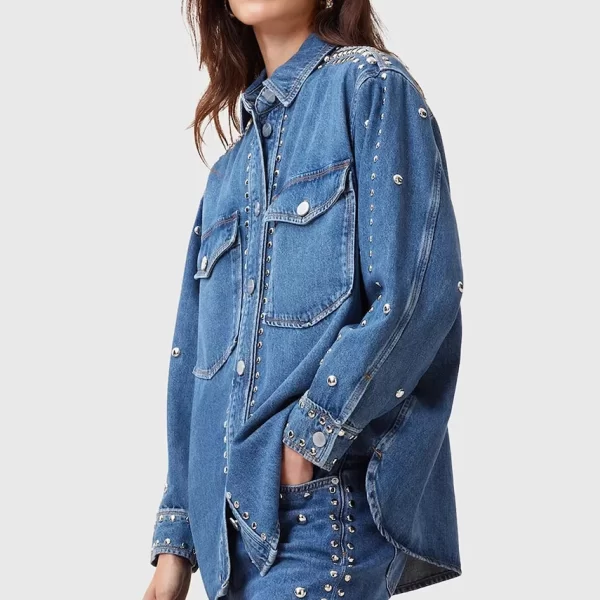 Βαμβακερό τζιν πουκάμισο AllSaints ALBA