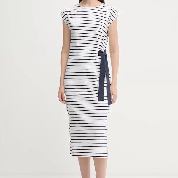 U.S. Polo Assn. U.S. Polo Assn. φόρεμα βαμβακερό GROWN ON SLEEVE TIE-DETAIL STRIPE MIDI
