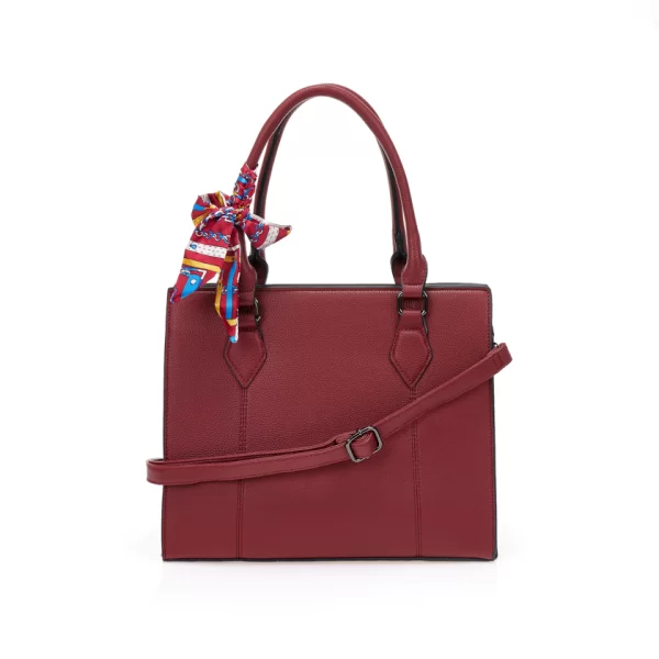 Μπορντό τσάντα ώμου με διακοσμητικό μαντήλι ΜΠΟΡΝΤΟ