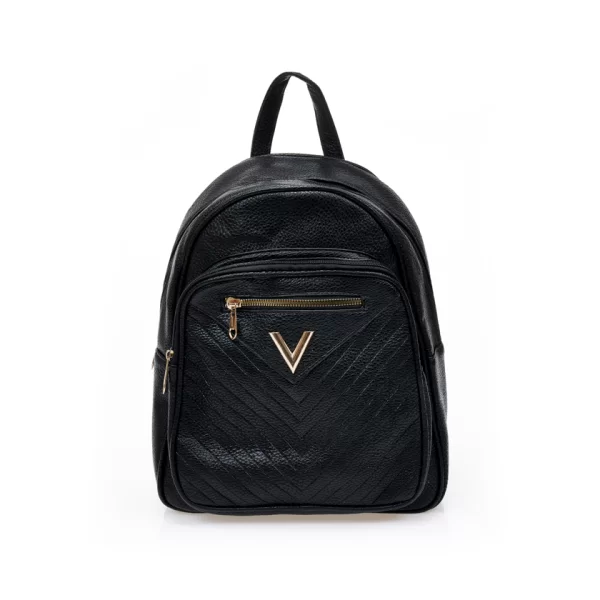 Τσάντα πλάτης μαύρη δερματίνη με αγκράφα ΜΑΥΡΟ