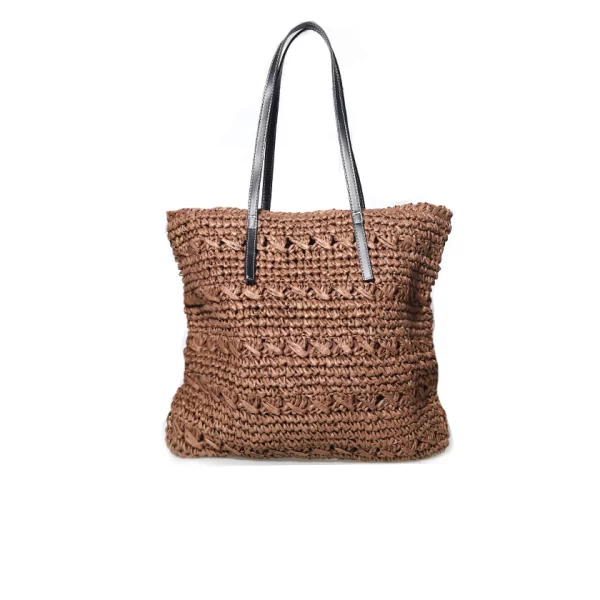 Τσάντα θαλάσσης καφέ ψάθινη με φερμουάρ ΚΑΦΕ