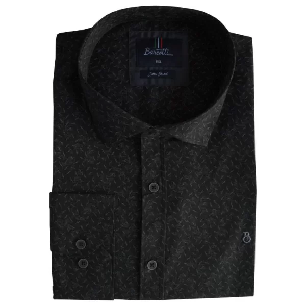 XXXL LEO Πουκάμισο μακρυμάνικο ελαστικό με μικροσχέδιο - Black