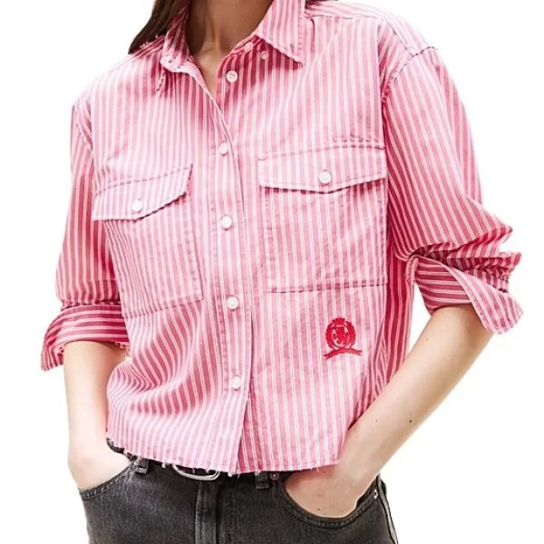 Tommy Hilfiger Γυναικείο Crop Ριγέ Πουκάμισο Ροζ Tommy Jeans DW0DW21453-XI5