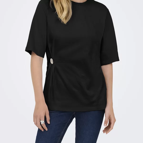 ONLY ONLMARIE 2/4 O-NECK TOP BOX JRS 15368496-BlackSilverbutton Black