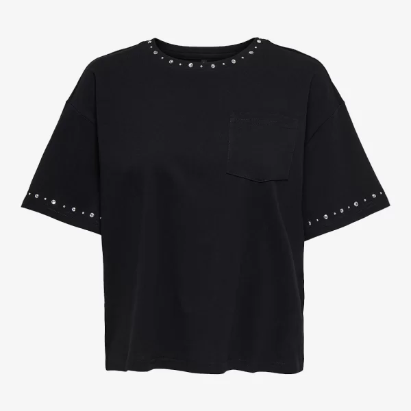 Only ONLY ONLTERZA S/S O-NECK TOP BOX JRS 15343834-BlackSilverstudsnecksleeve Black