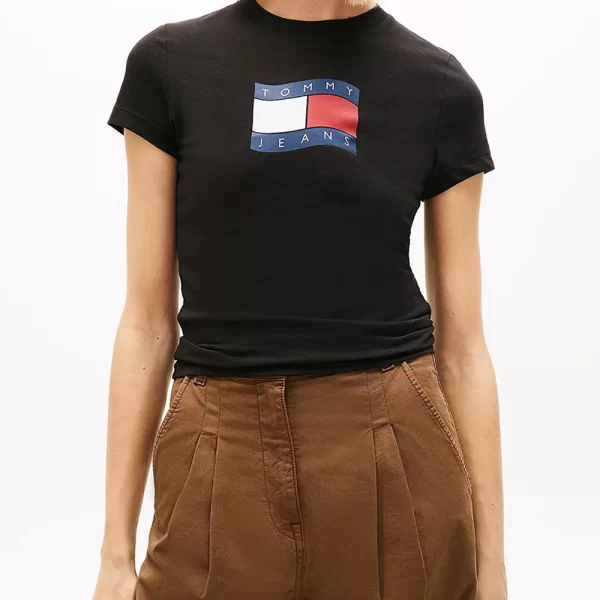 TOMMY JEANS TJW SLIM WAVY FLAG TEE EXT DW0DW22781-BDS Black